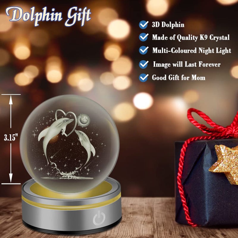 IFOLAINA 3D Dolphin Crystal Ball Night Lights Dolphin Lovers Gifts for Her Him Christmas Birthday Mothers Day Crystal Sphere Bedroom Decor - Image 2